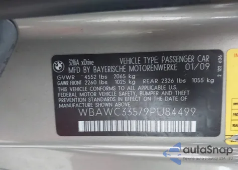 2009 BMW 328I xDrive z USA, uszkodzony, nr VIN WBAWC33579PU84499